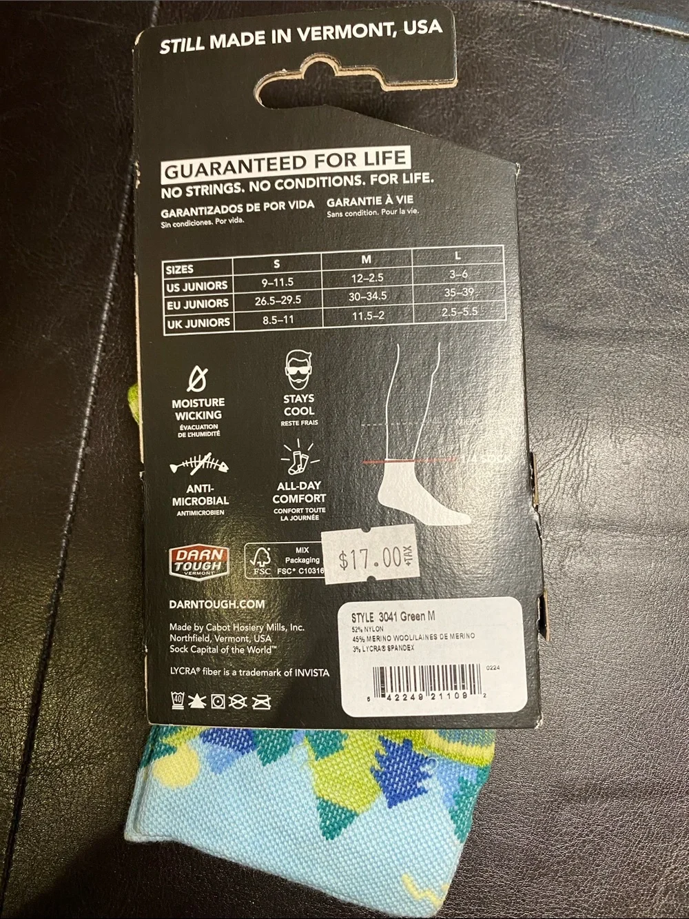 Jr. Hike/Trek Merino Wool Socks - Green/Blue